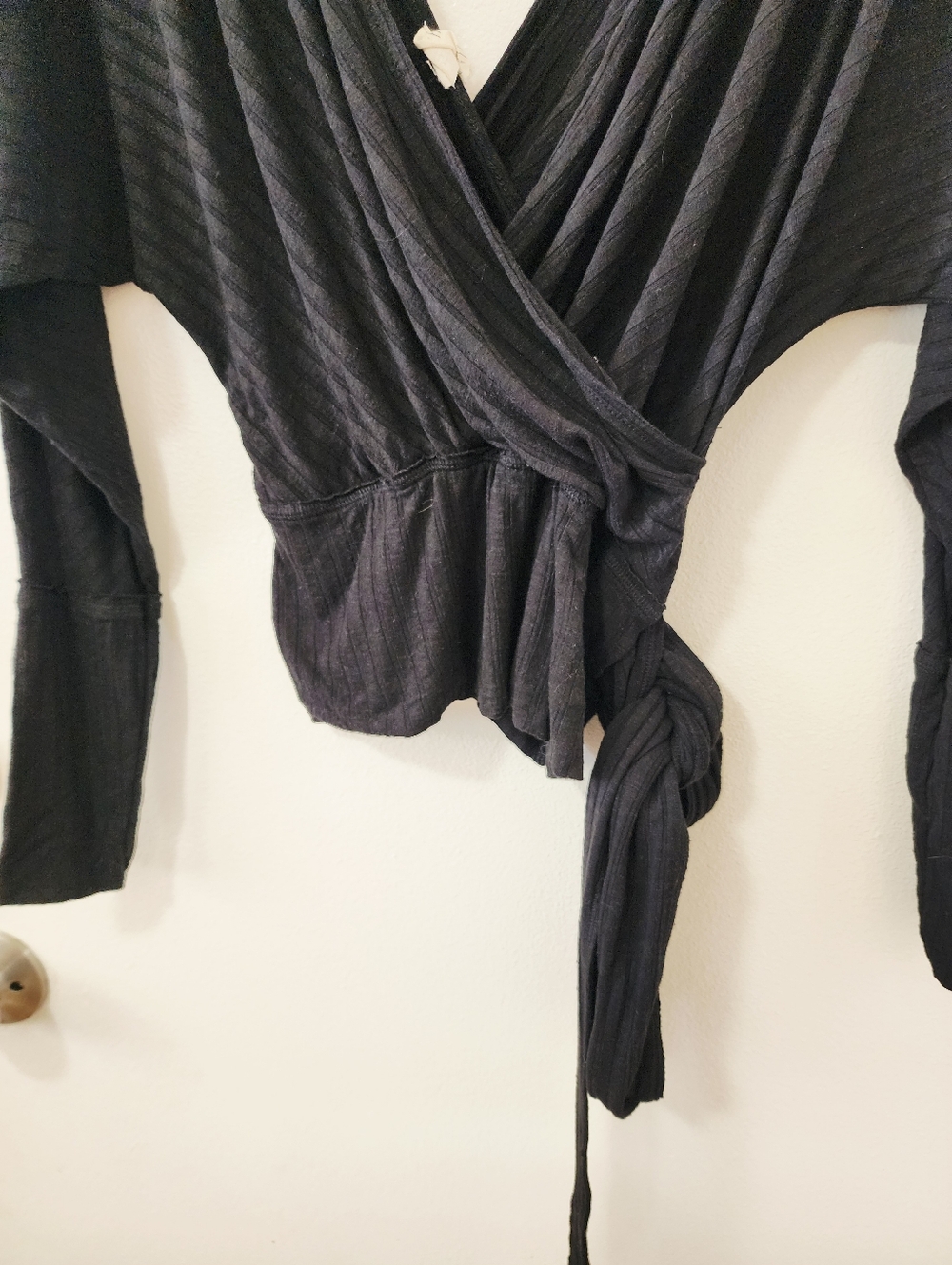 Free People East Coast Ribbed Wrap Top - Black Size XS - Picture 3 of 5